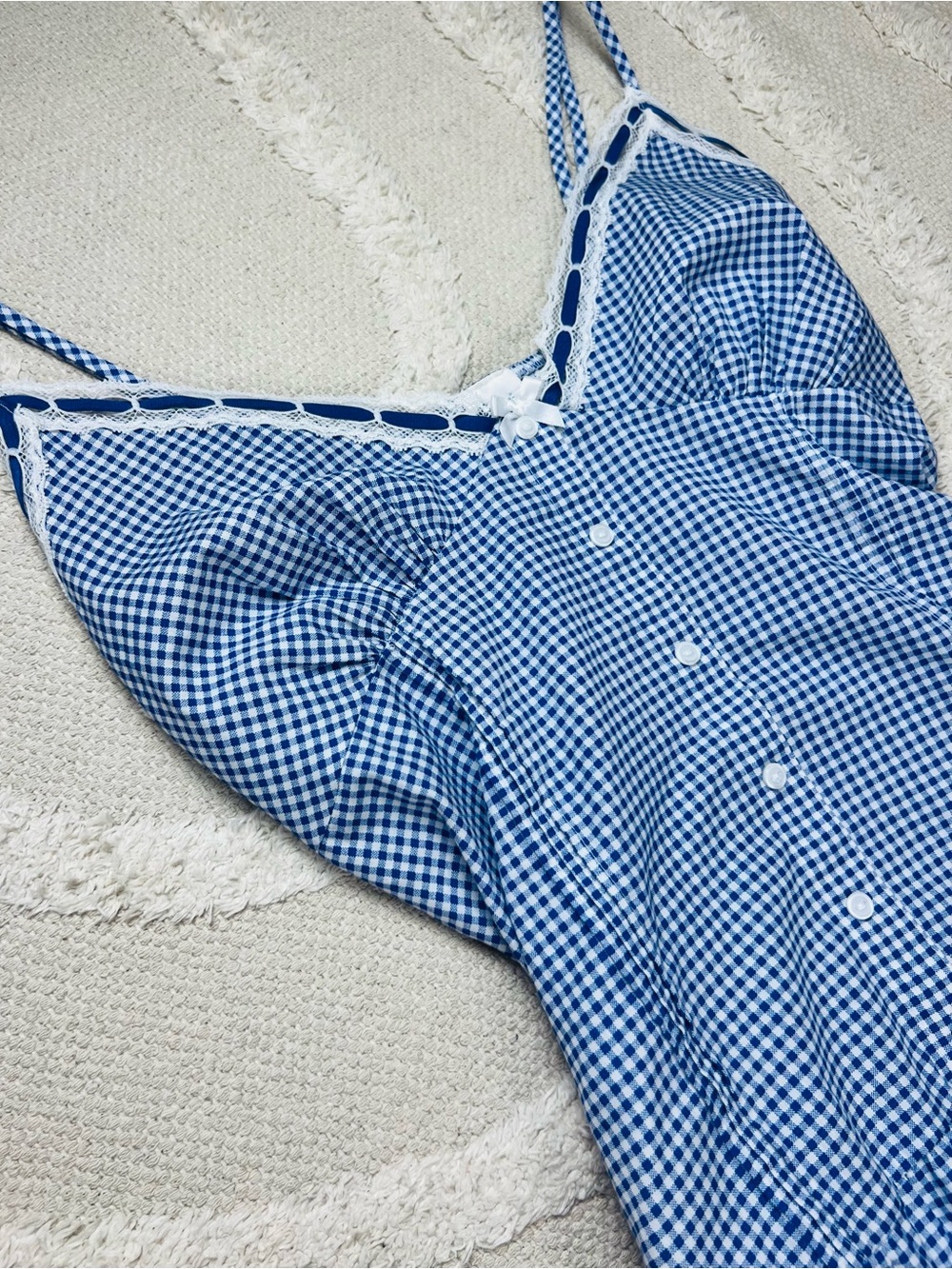 Frankie’s Bikinis x VS Pink Indiana Blue Gingham Lace Trim Sundress – Size M - Picture 4 of 14